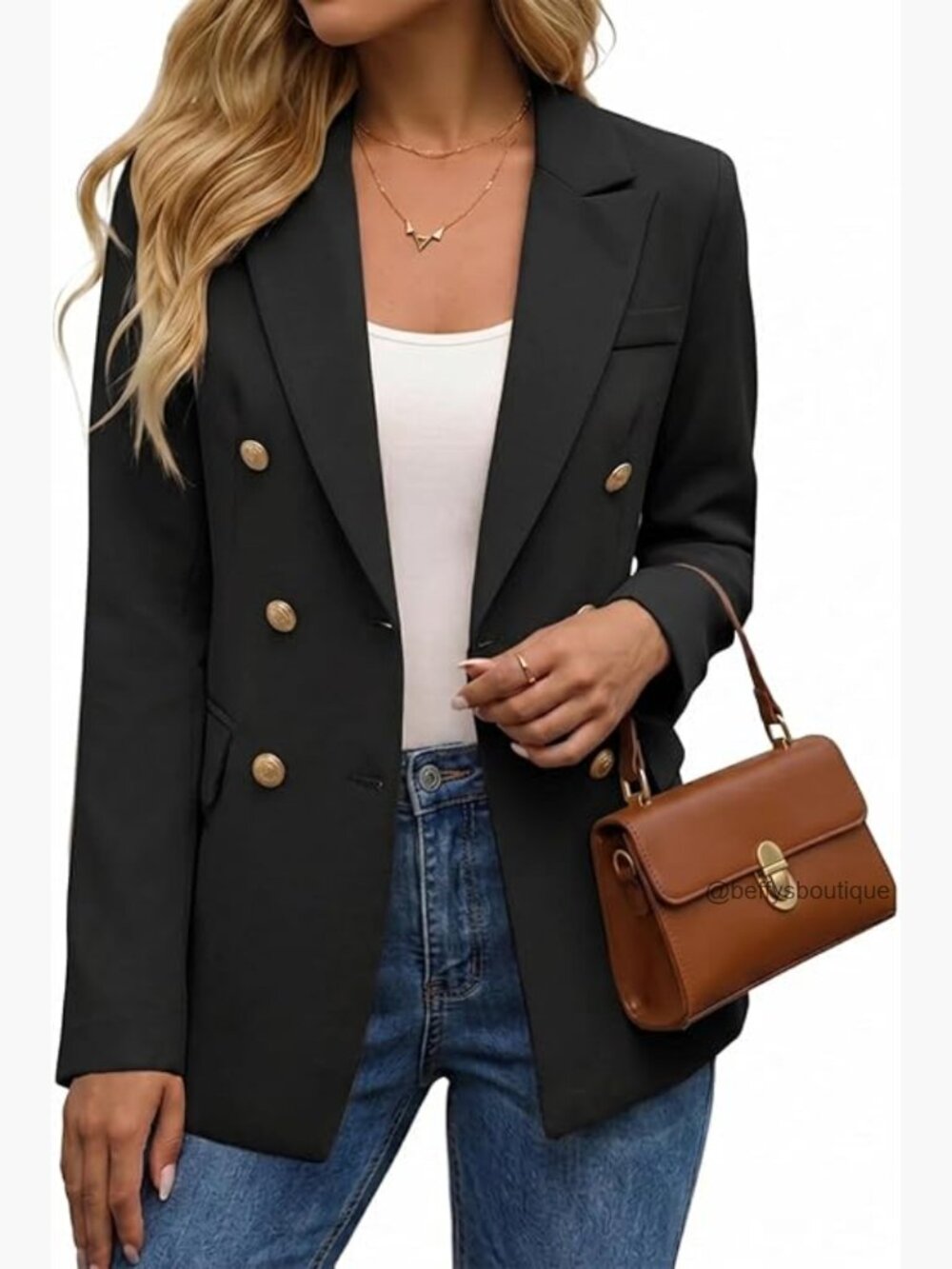Double Breasted Blazer Open Front Full Lined Loose Work Office Jacket - Picture 1 of 6
